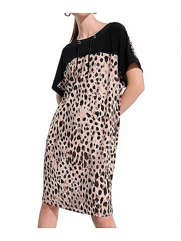 Joseph Ribkoff Silky Knit Animal Print Straight Dress in Beige Multi (view 2)