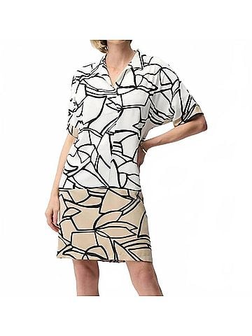 Joseph Ribkoff Recycled Woven Abstract Print Shirt Dress in Vanilla/Multi (view 2)