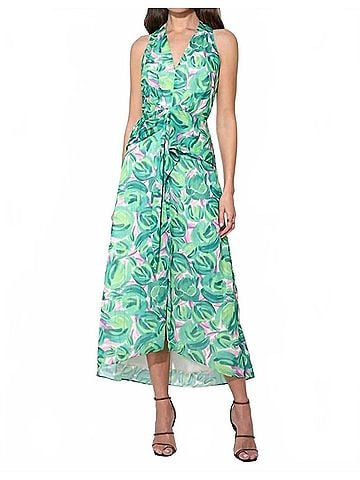 Adelyn Rae Margot Wrap Tie Waist Printed Maxi Dress in Green (view 2)