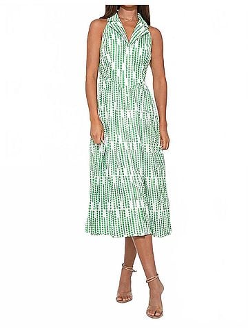 Adelyn Rae Ruby Halter Embroidery Midi Dress in White/Green (view 2)
