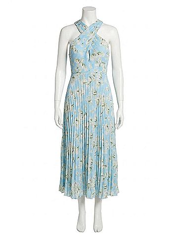 Astr Samantha Pleated Dress in Blue Floral (view 1)