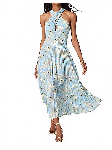 Astr Samantha Pleated Dress in Blue Floral (view 2)