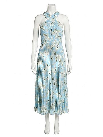 Astr Samantha Pleated Dress in Blue Floral (view 1)