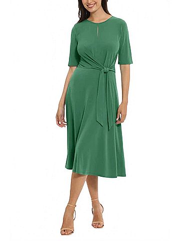 London Times Keyhole Detail A-Line Midi Dress in Green (view 2)