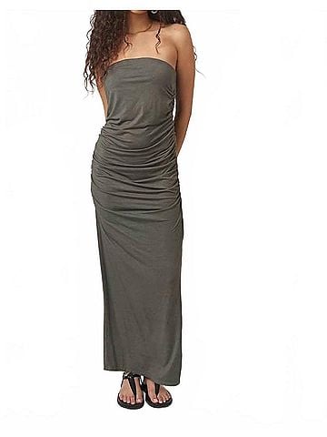 Project Social T Nala Strapless Side Ruched Maxi Dress in Rosemary (view 2)