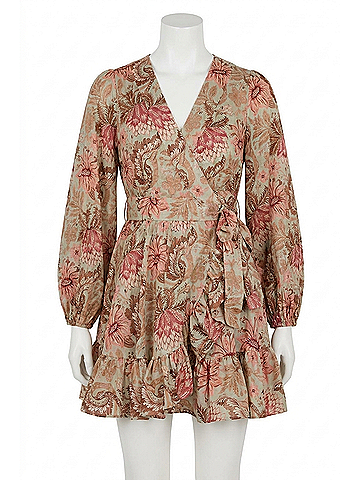 Zimmermann Daylight Mini Wrap Frill Dress in Stamp Floral Sage (view 1)