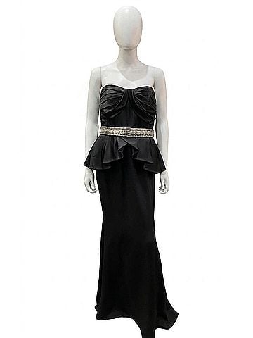 Jovani Bustier Peplum Dress in Black (view 1)
