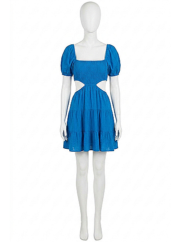 Olivaceous Puff Sleeve Cutout Mini Dress in Blue (view 1)