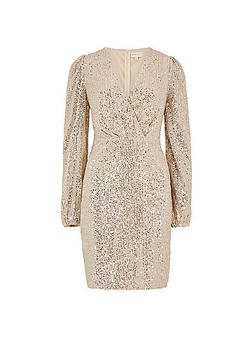 APRICOT Sequin X-Over Bodycon Dress in Champagne (view 2)
