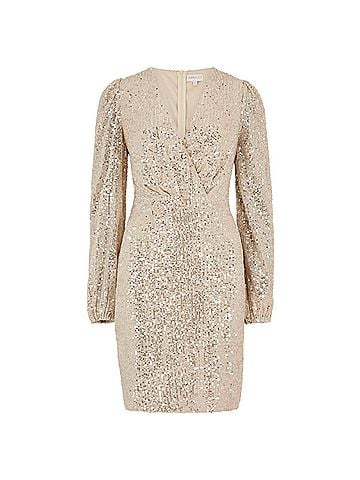 APRICOT Sequin X-Over Bodycon Dress in Champagne (view 2)