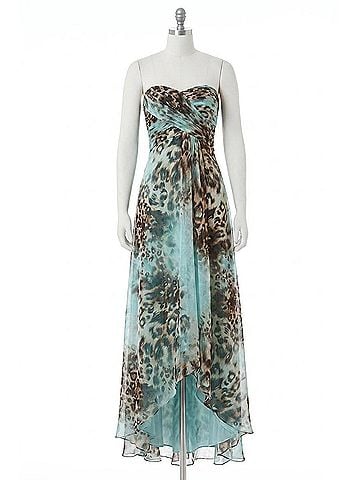 Jovani Strapless Evening Gown in Blue, Turquoise, Brown, Tan (view 1)