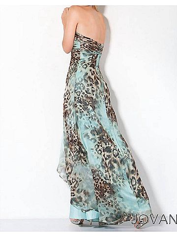 Jovani Strapless Evening Gown in Blue, Turquoise, Brown, Tan (view 2)