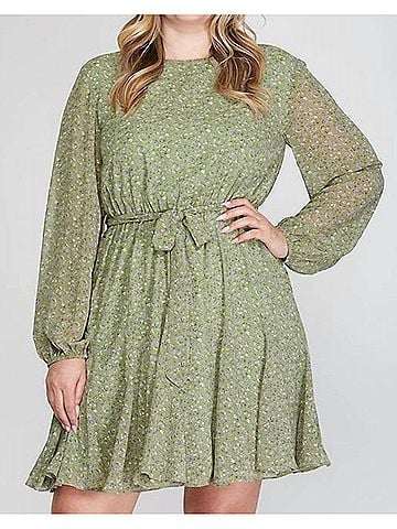 She + Sky Sage And Lavender Dress in Green (view 2)