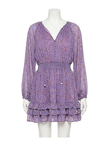 Entro Long Sleeve Smocked Dress in Purple (view 1)