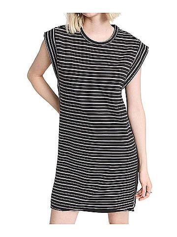 Rag & Bone Heavy Jersey Muscle Dress in Black,White (view 2)