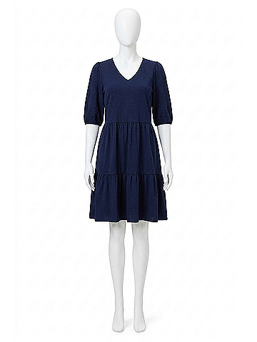 Nic + Zoe V Neck Elbow Sleeve Tiered Dress in Dark Indigo (view 1)