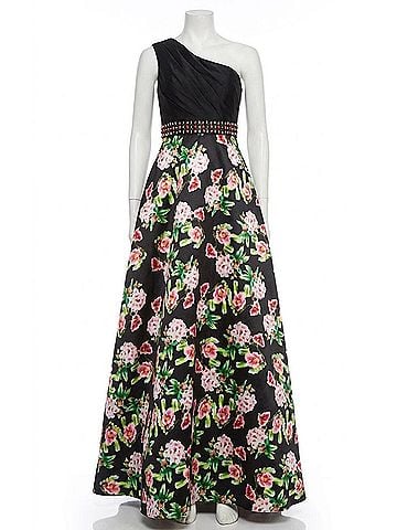 Mac Duggal One Shoulder Floral Ballgown in Black Multi (view 1)
