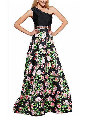Mac Duggal One Shoulder Floral Ballgown in Black Multi (view 2)