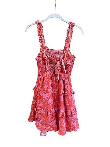 The Impeccable Pig Coral Pink Floral Ruffle Sundress Casual Dress (view 2)