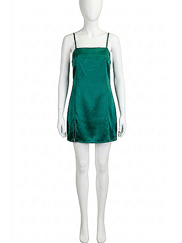 Glam Solid Satin Mini Dress in Hunter Green (view 1)