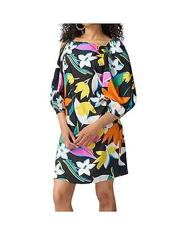 Joseph Ribkoff Floral Print Scarf Dress in Black Multi (view 2)