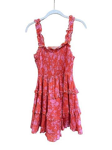 The Impeccable Pig Coral Pink Floral Ruffle Sundress Casual Dress (view 1)