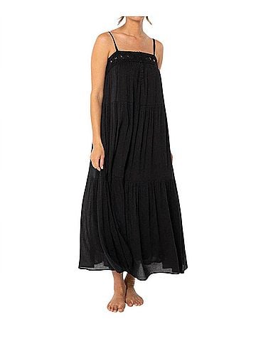 Lovestitch Bohemian Crochet Tiered Maxi Dress in Black (view 2)