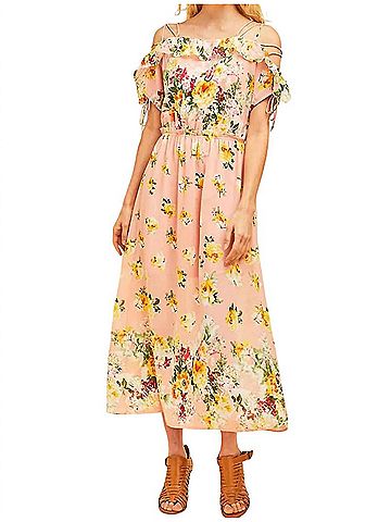 Entro Floral Lace Up Maxi Dress in Pink (view 2)