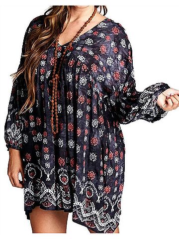 Velzera Baby Doll Bohemian Peasant Mini Dress in Black (view 2)
