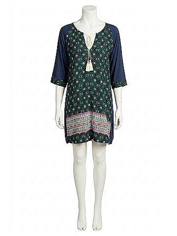 Kori America Mixed Print Tassel Tie Dress in Navy (view 1)