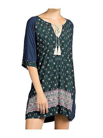 Kori America Mixed Print Tassel Tie Dress in Navy (view 2)