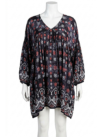 Velzera Baby Doll Bohemian Peasant Mini Dress in Black (view 1)