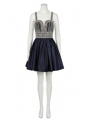 Angela & Alison Rhinestone Short Prom Dress in Navy (view 1)