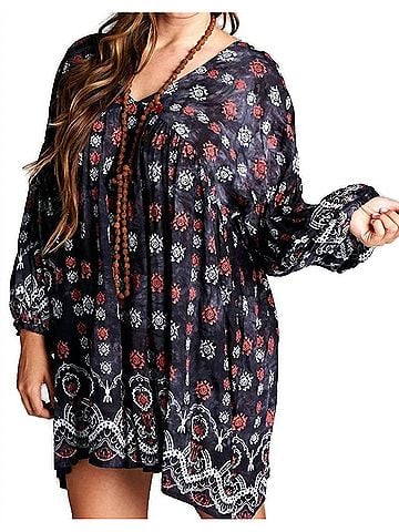 Velzera Baby Doll Bohemian Peasant Mini Dress in Black (view 2)