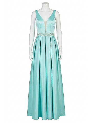 Angela & Alison V-Cut Prom Dress in Aqua (view 1)