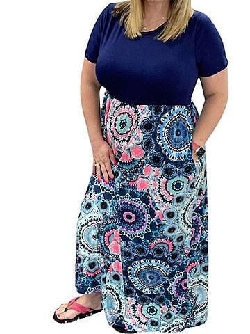 Sew in Love Medallion Maxi Dress in Navy (view 2)