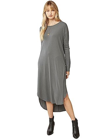 Entro Ribbed Pocket Midi Dress in Charcoal (view 2)