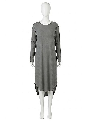 Entro Ribbed Pocket Midi Dress in Charcoal (view 1)