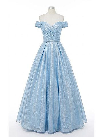 Cinderella Divine Strapless Metallic Glitter Ballgown in Blue (view 1)