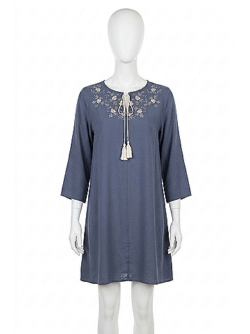 Kori America Floral Embroidered Shift Dress in Slate (view 1)