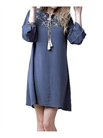 Kori America Floral Embroidered Shift Dress in Slate (view 2)