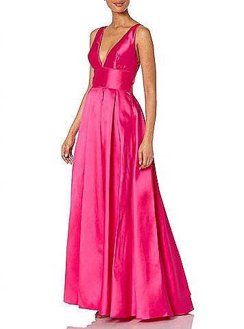 Mac Duggal Satin Formal Gown in Lipstick (view 2)