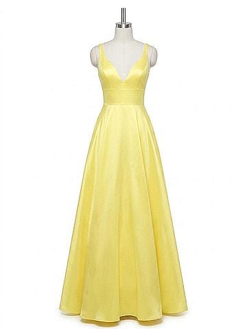Mac Duggal Satin Fit And Flare Prom Dress in Lemon (view 1)