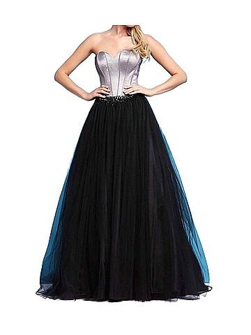 Mac Duggal Corset Gown in Black/Platinum (view 2)