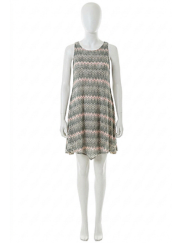 Pol Zig Zag Pattern Dress in Grey Multi (view 1)