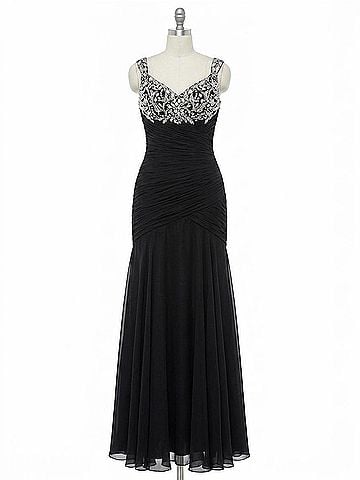 Mac Duggal Beaded Ruched Bodice Mermaid Gown in Black/Silver (view 1)