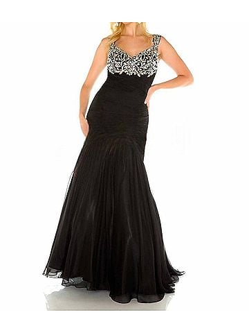 Mac Duggal Beaded Ruched Bodice Mermaid Gown in Black/Silver (view 2)