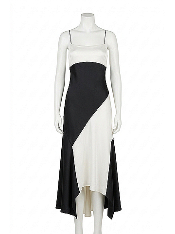 Alice + Olivia Rosa Asymmetrical Midi Slip Dress in Off White/Black (view 1)