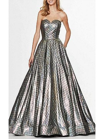 Angela & Alison Titanium Shimmer Ball Gown in Silver (view 2)