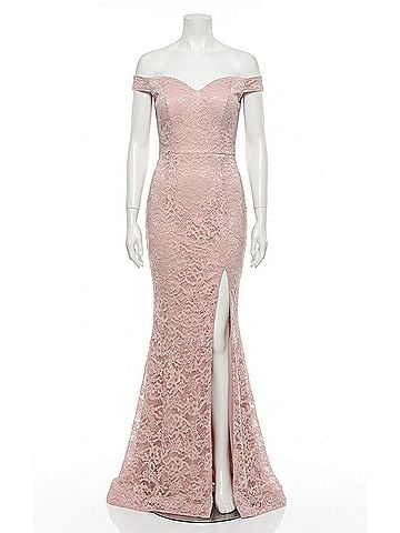 Jadore Lace Off The Shoulder Gown in Dusty Pink (view 1)